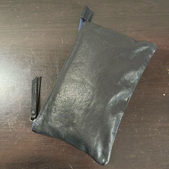 Essex Los Angeles Black Leather Up Zip Wallet Clutch Card Check Bills Holder - Picture 1 of 9